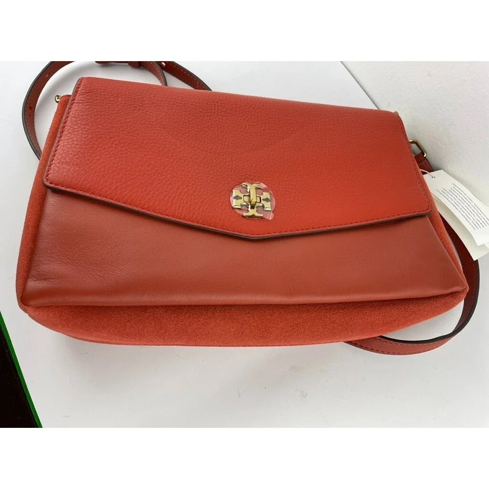 Tory Burch Kira Orange Mixed Material Double Strap Crossbody‎ Shoulder Bag NWT